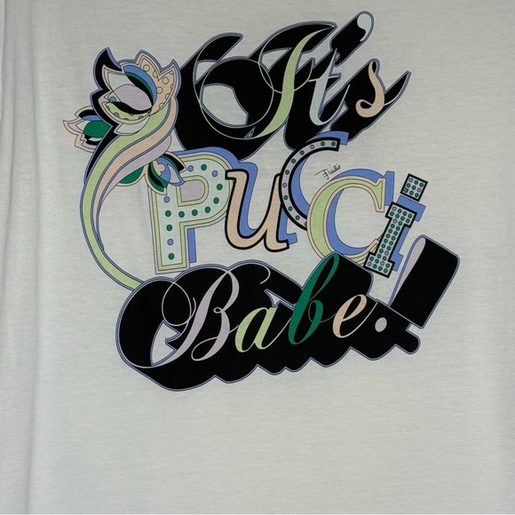 Emilio Pucci White Logo Tee with Graphic Print size M NWT - Picture 3 of 7